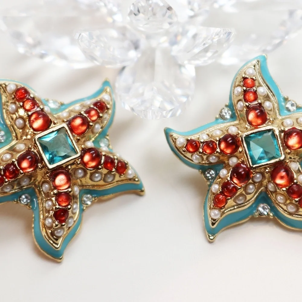 KENNETH JAY LANE RARE BLUE STARFISH EARRINGS - Picture 5 of 16